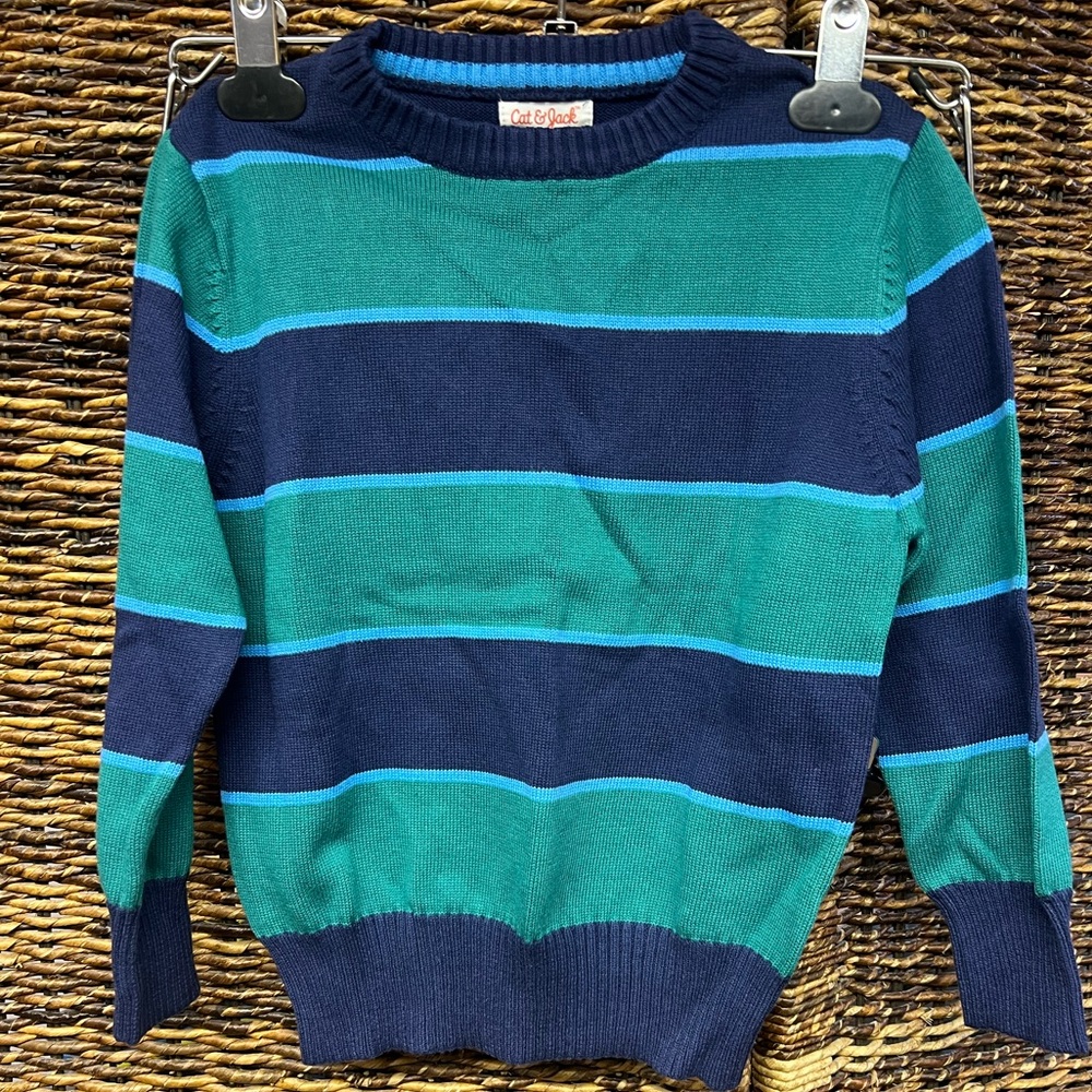 Cat & Jack- Striped Blue and Green Sweater, Toddler XS (4/5) New with tags